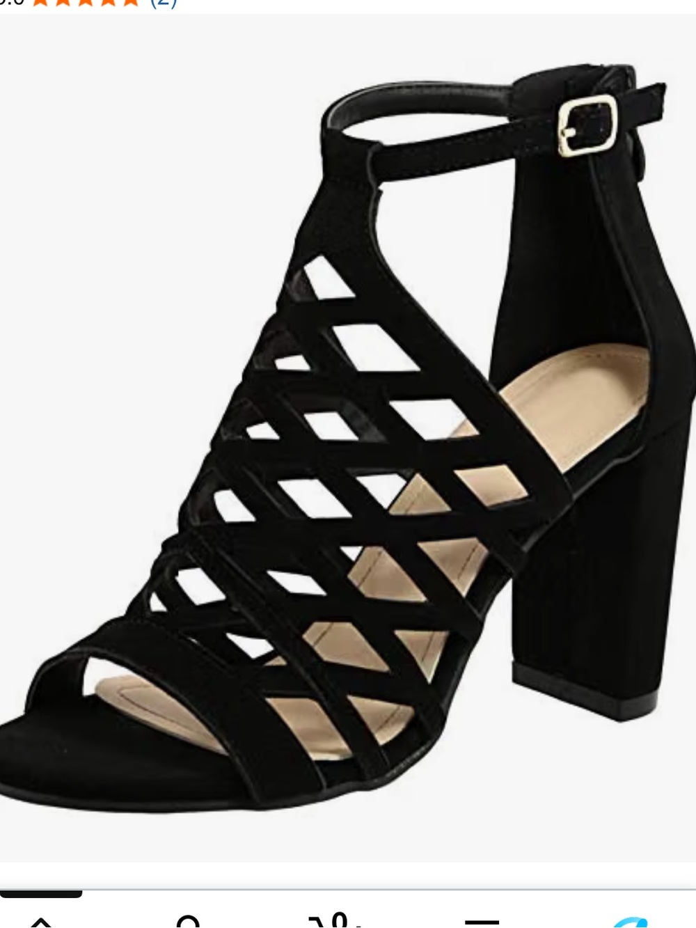 TOP Moda Black Lattice/caged Strappy Block Heel Sandals